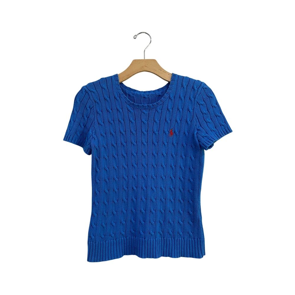 Polo Ralph Lauren Blue Cable Knit Short Sleeve Preppy Sweater XS